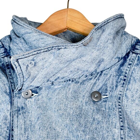 Vintage 80s Acid Wash Denim Cocoon Insulated Duster Maxi Coat, Baggy Streetwear - Picture 5 of 15